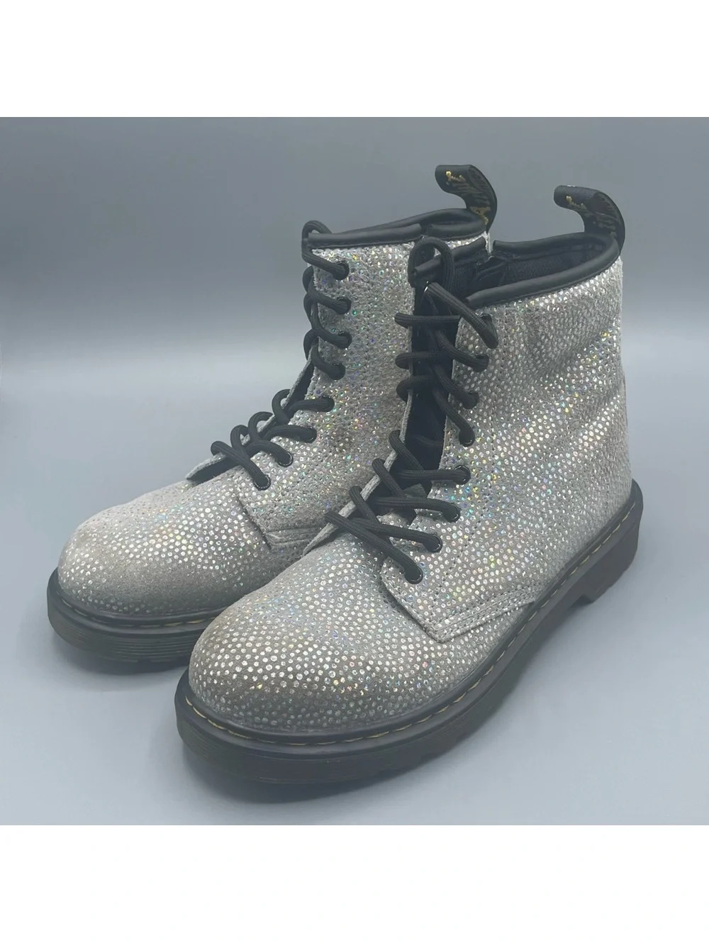 Dr. Martens Glittering Silver Ankle Boots
